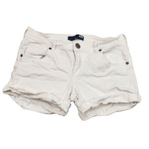 White Jean Shorts Womens 27 28 Pockets Front Button Cuffed Legs